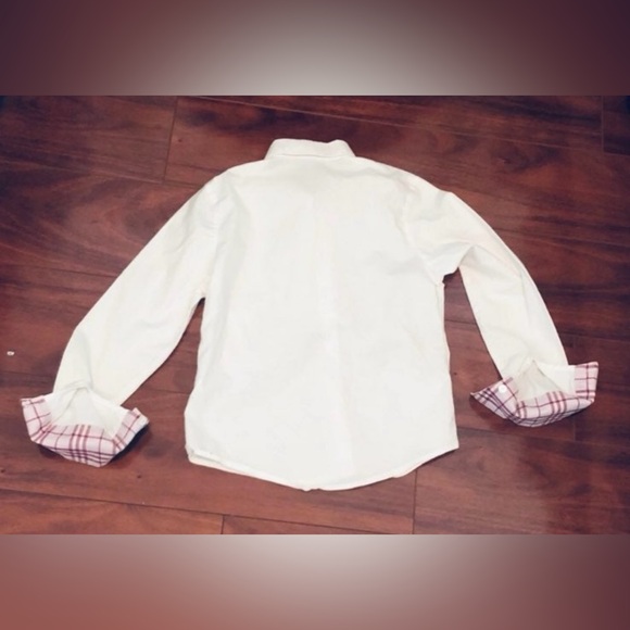 Burberry Girl Authentic White Button-Up Shirt with Plaid Cuffs 8Y - Picture 3 of 10